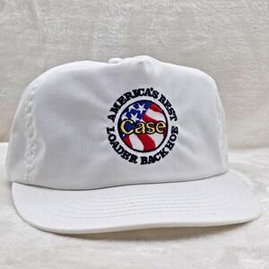 VINTAGE Case Hat Cap Strapback White Loader Backhoe USA Construction Equipment
